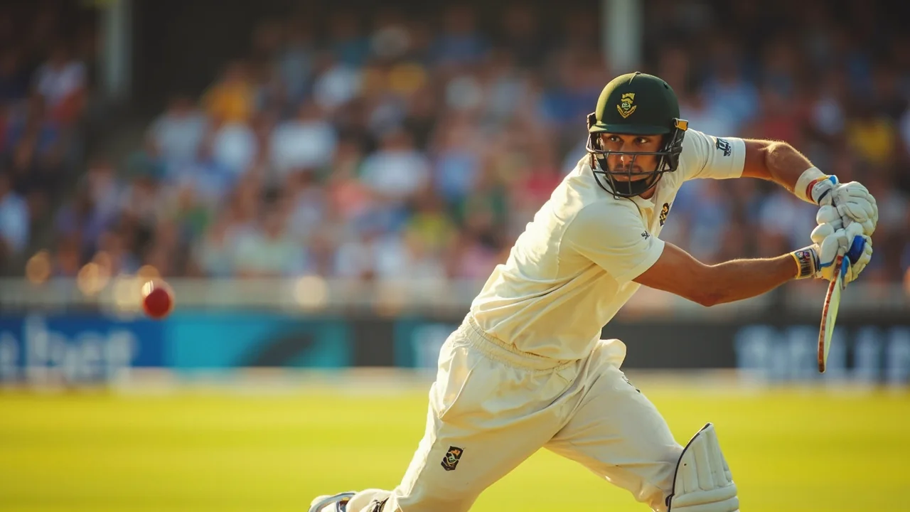 Tight sideline frame of an Indian cricketer preparing to face a delivery at a packed home venue, illustrating the broadcast moments the home events title sponsor brands each match.