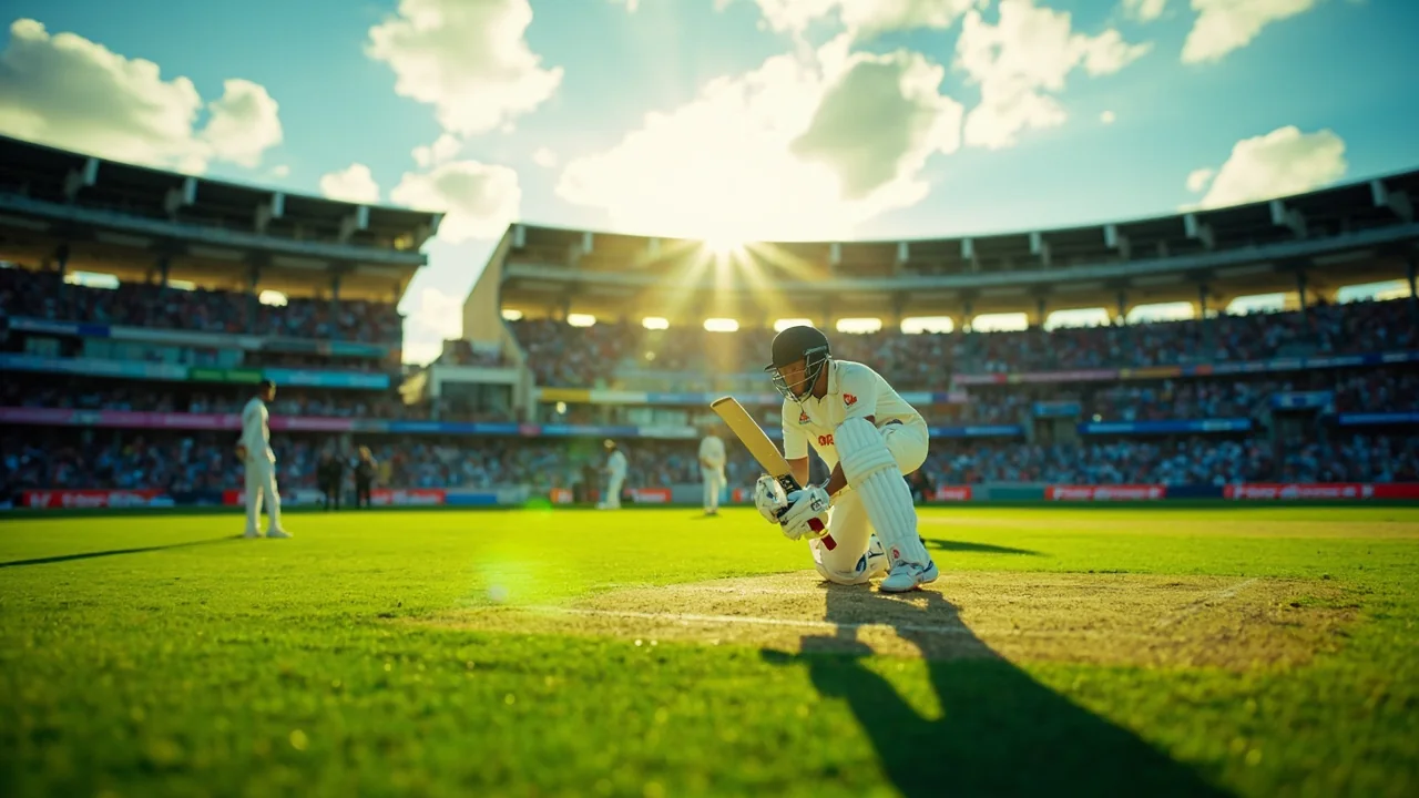 Wide view of an Indian cricket stadium under evening floodlights, with the venue bowl, advertising rings and a packed stand, setting the scene for the BCCI home events title sponsorship tender.