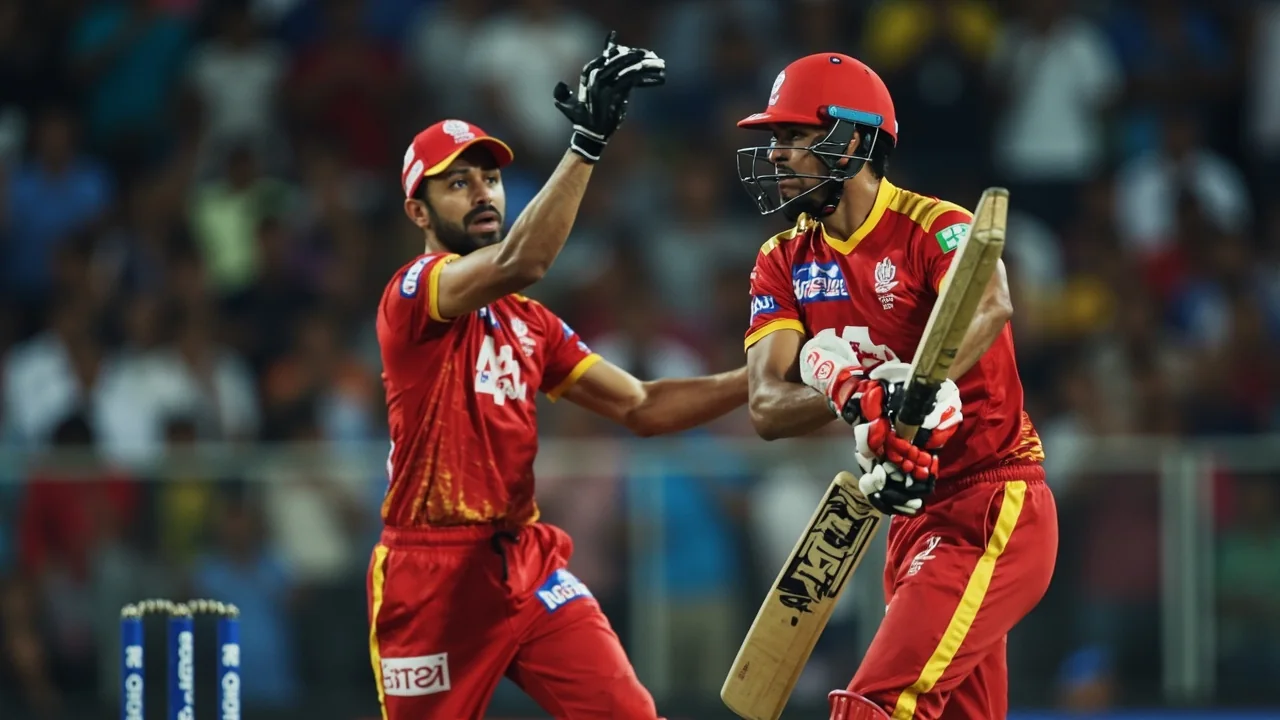 A batsman in a coloured jersey drives a delivery through the off side while a slip fielder and wicketkeeper crouch behind the stumps under bright afternoon sun.